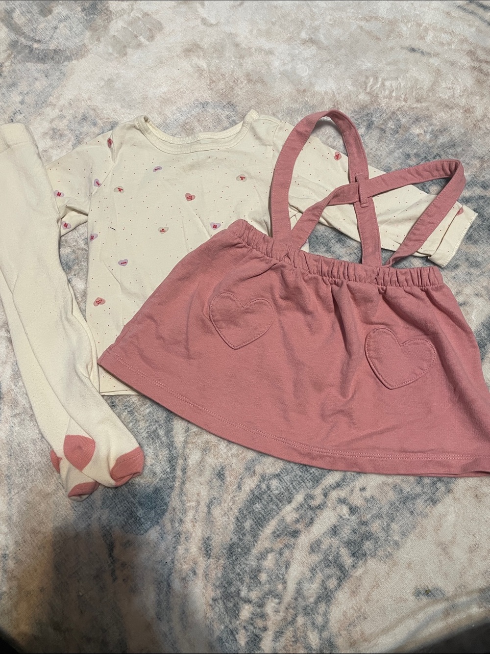 Pink Heart Skirt with Cream Heart-Print Top and Tights